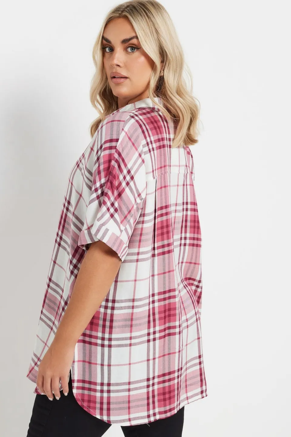 Blouses & Shirts>YOURS Curve Berry Red Check Print Shirt