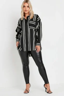 Tops>YOURS Curve Black & White Stripe Print Oversized Shirt