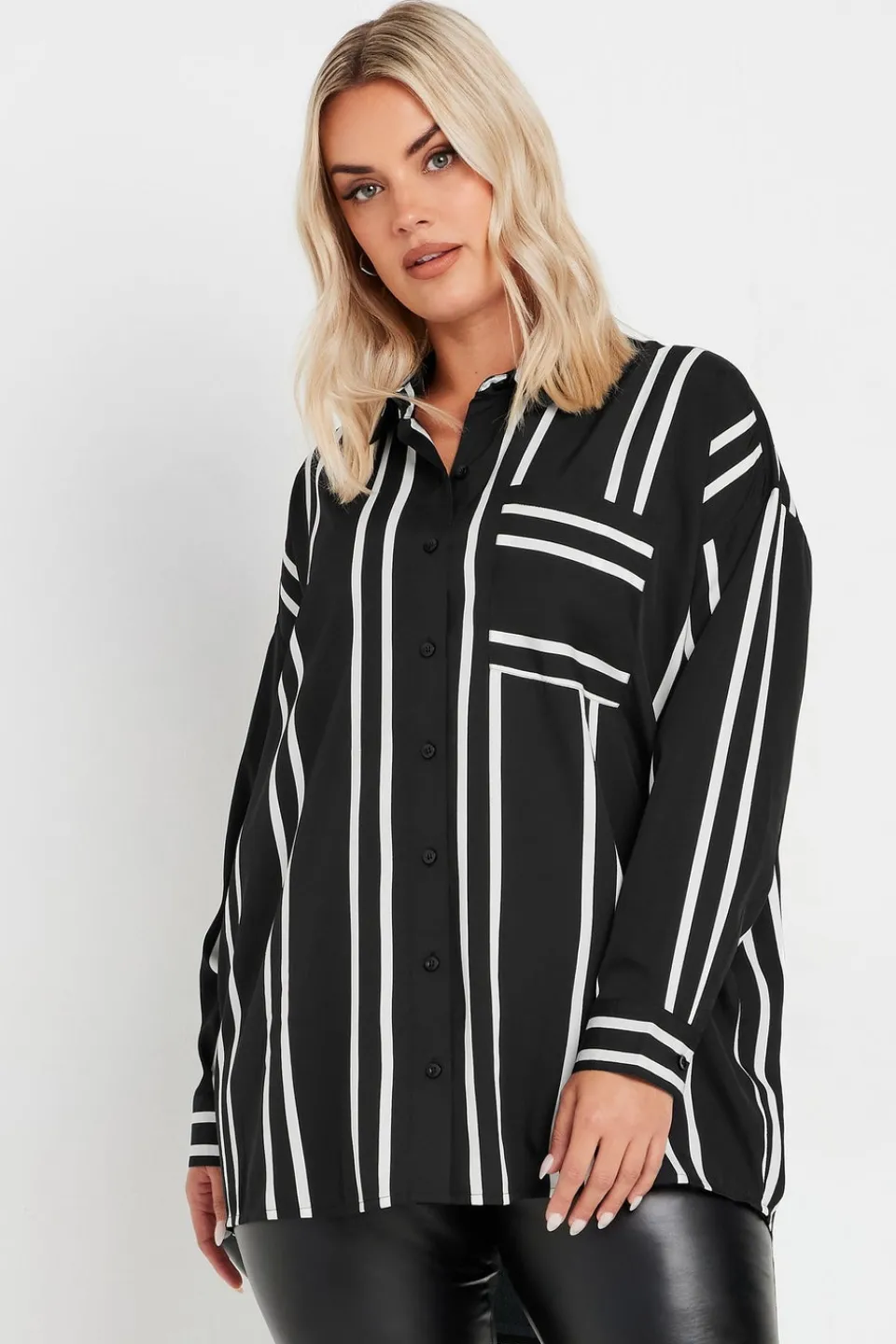 Tops>YOURS Curve Black & White Stripe Print Oversized Shirt