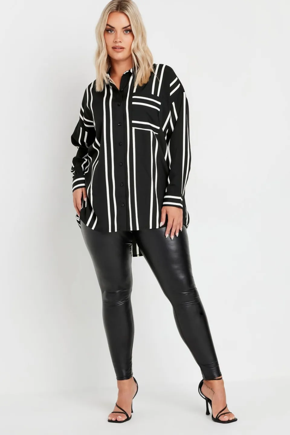 Tops>YOURS Curve Black & White Stripe Print Oversized Shirt