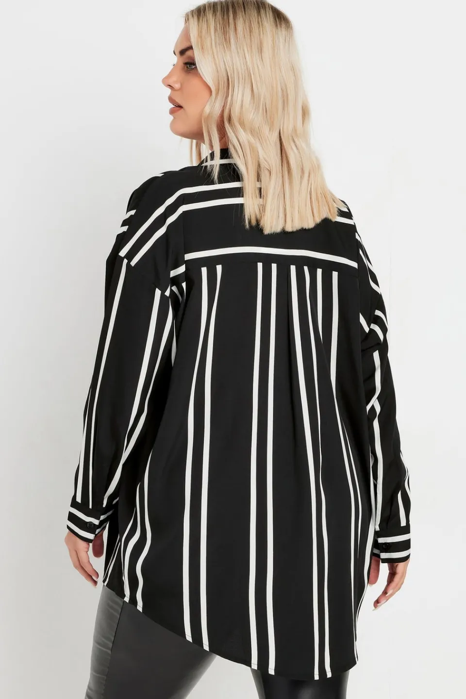 Tops>YOURS Curve Black & White Stripe Print Oversized Shirt