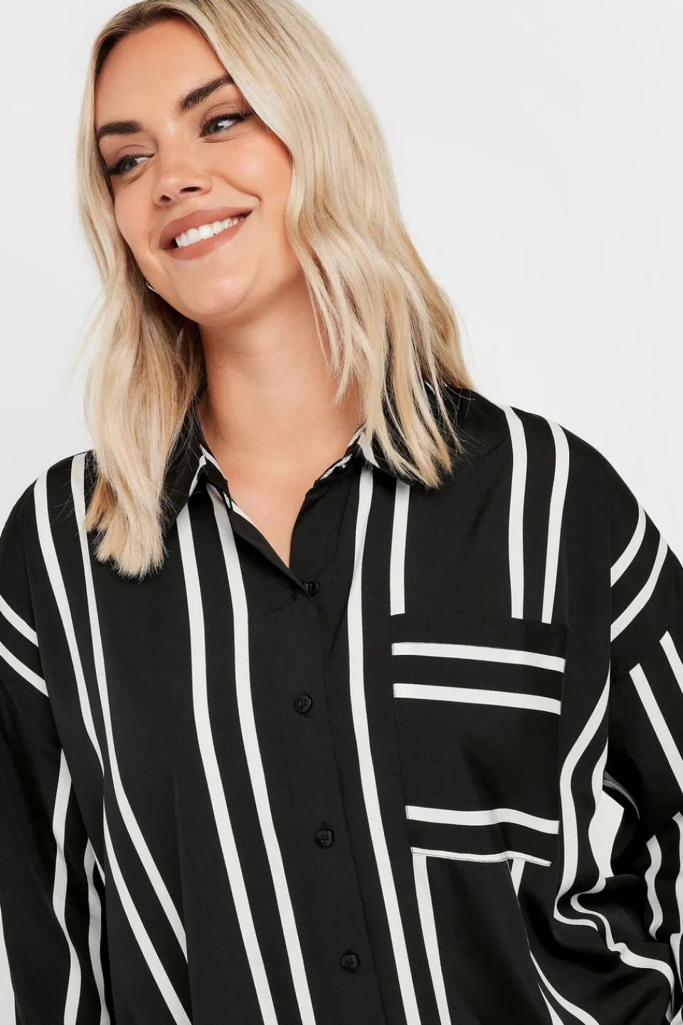 Tops>YOURS Curve Black & White Stripe Print Oversized Shirt