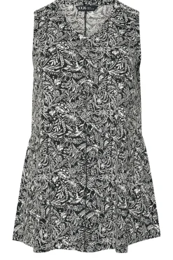 Tops>YOURS Curve Black & White Floral Pleat Front Vest Top