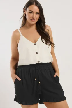 Shorts>YOURS Curve Black Beaded Frill Hem Shorts