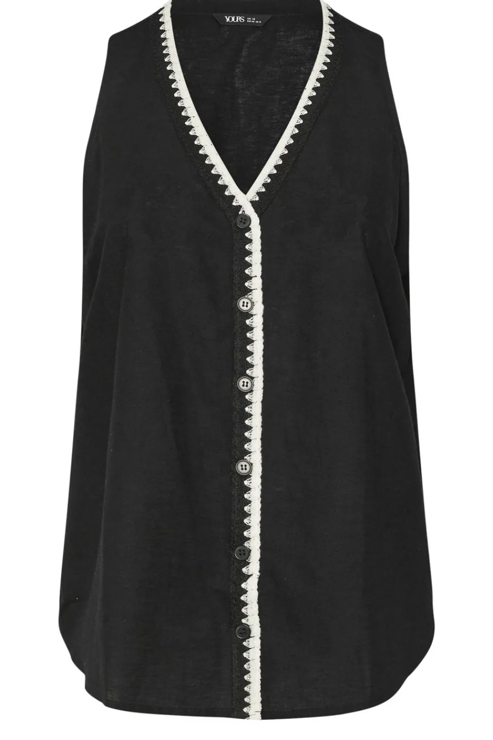 Tops>YOURS Curve Black Blanket Stitch Linen Vest Top