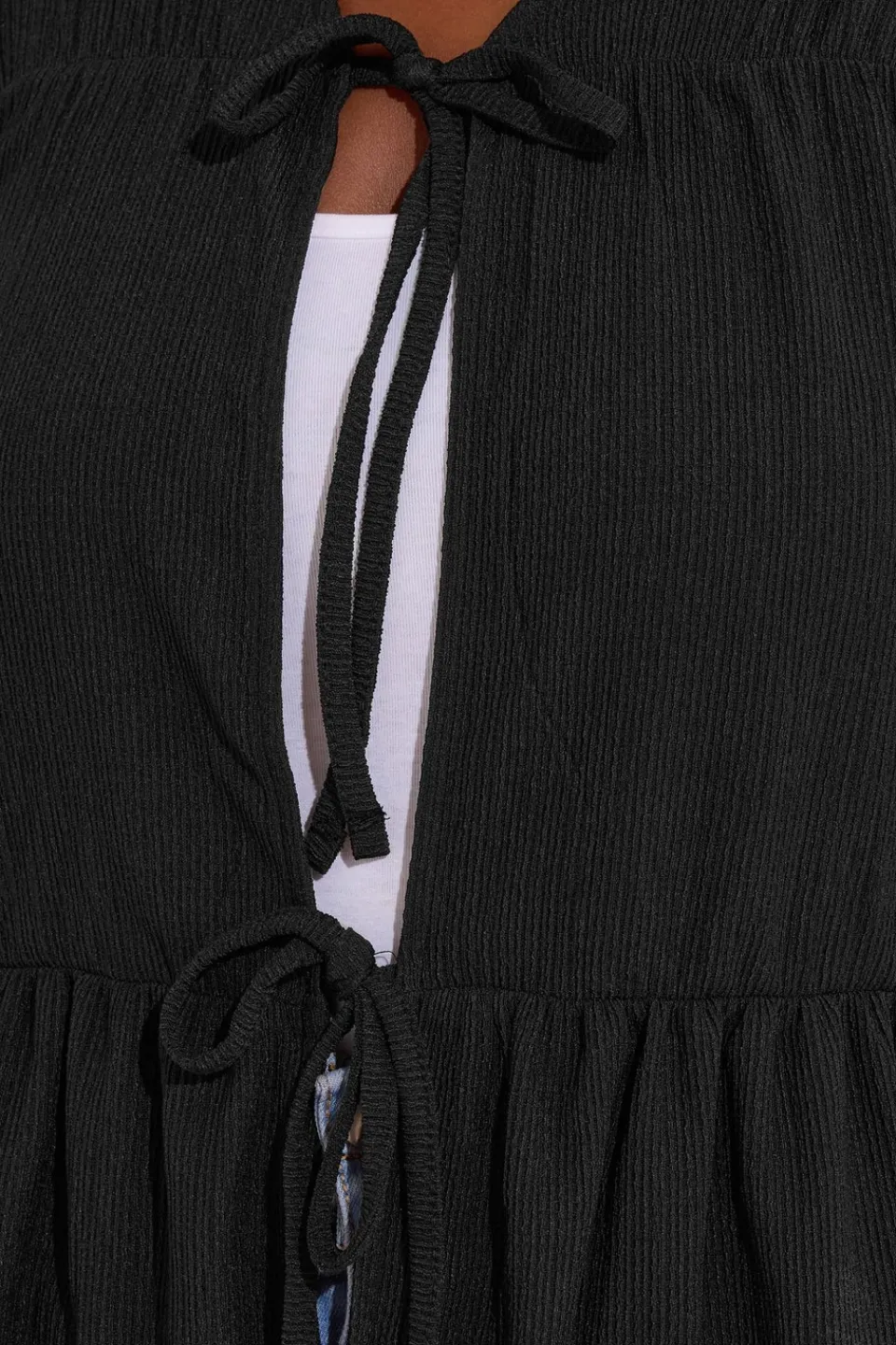 Coats & Jackets>YOURS Curve Black Bow Tie Front Top