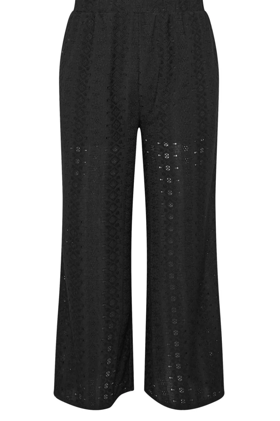 Trousers>YOURS Curve Black Broderie Anglaise Wide Leg Trousers
