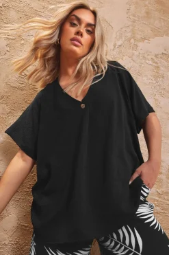 Blouses & Shirts>YOURS Curve Black Button Detail Blouse