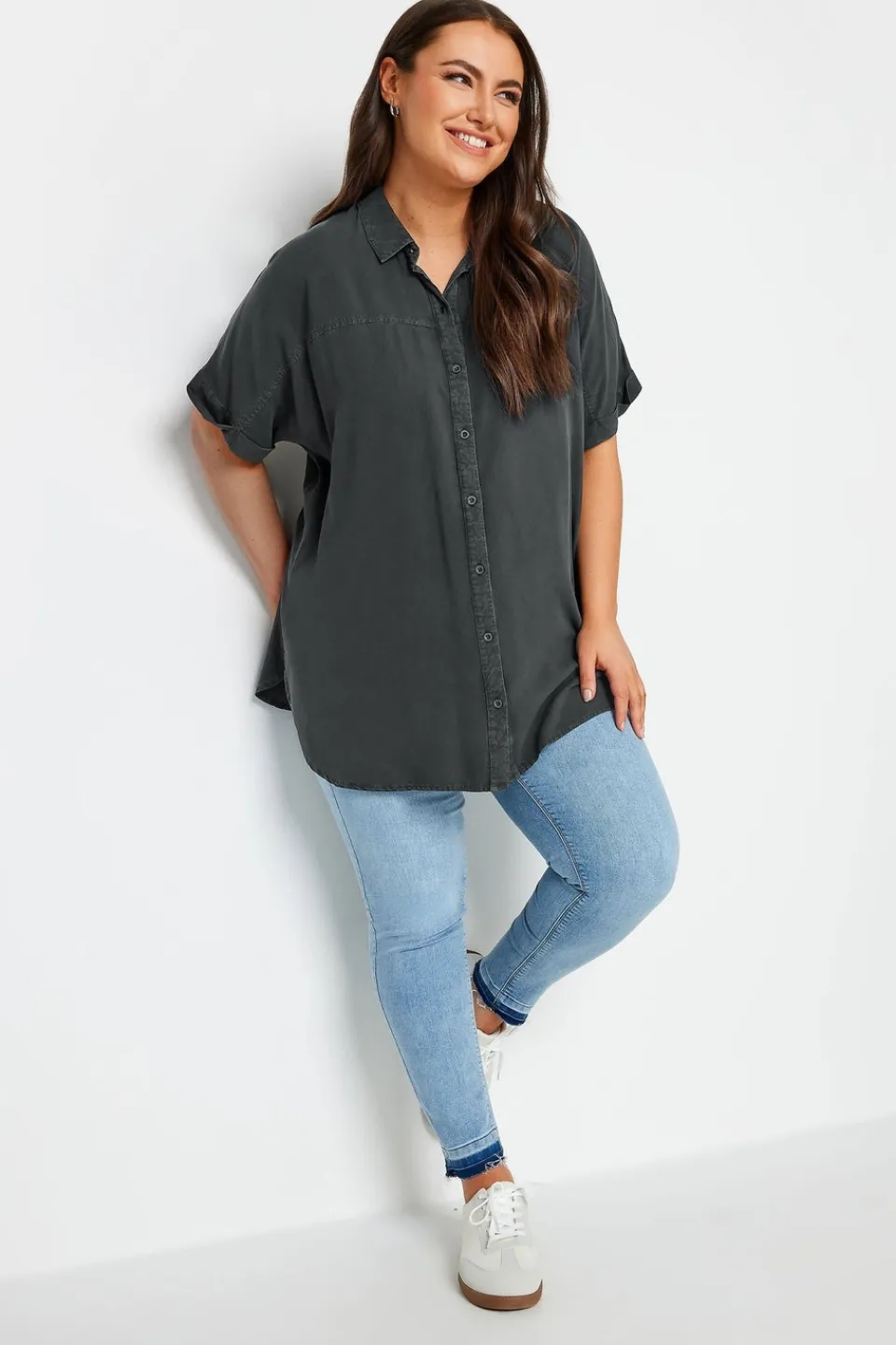 Tops>YOURS Curve Black Chambray Shirt