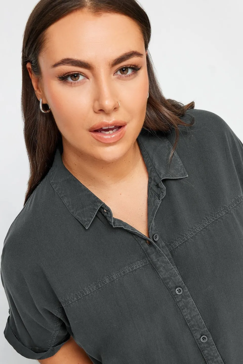 Tops>YOURS Curve Black Chambray Shirt