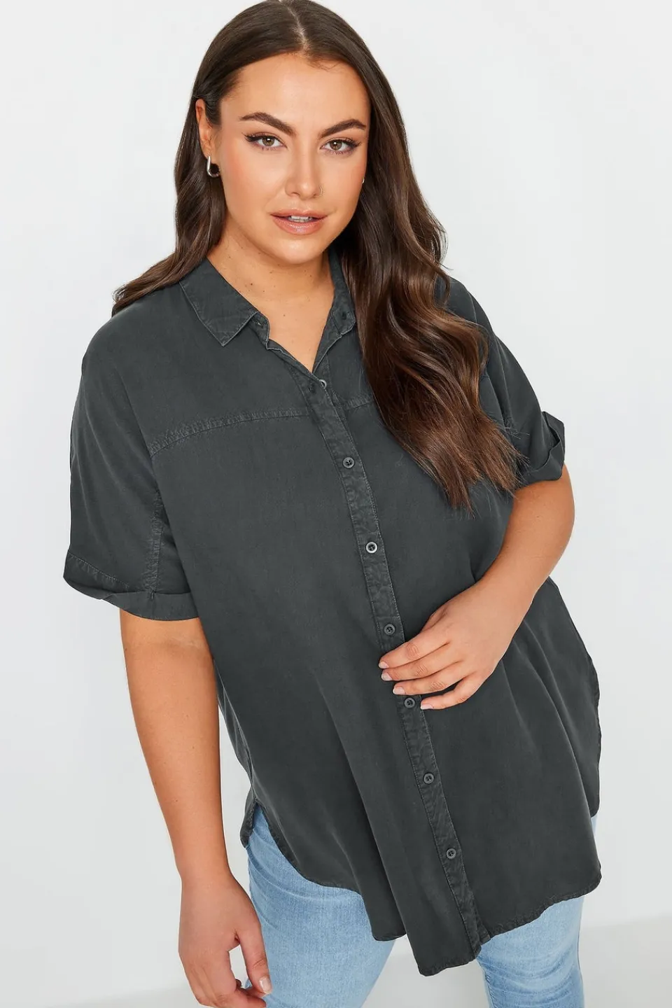 Tops>YOURS Curve Black Chambray Shirt