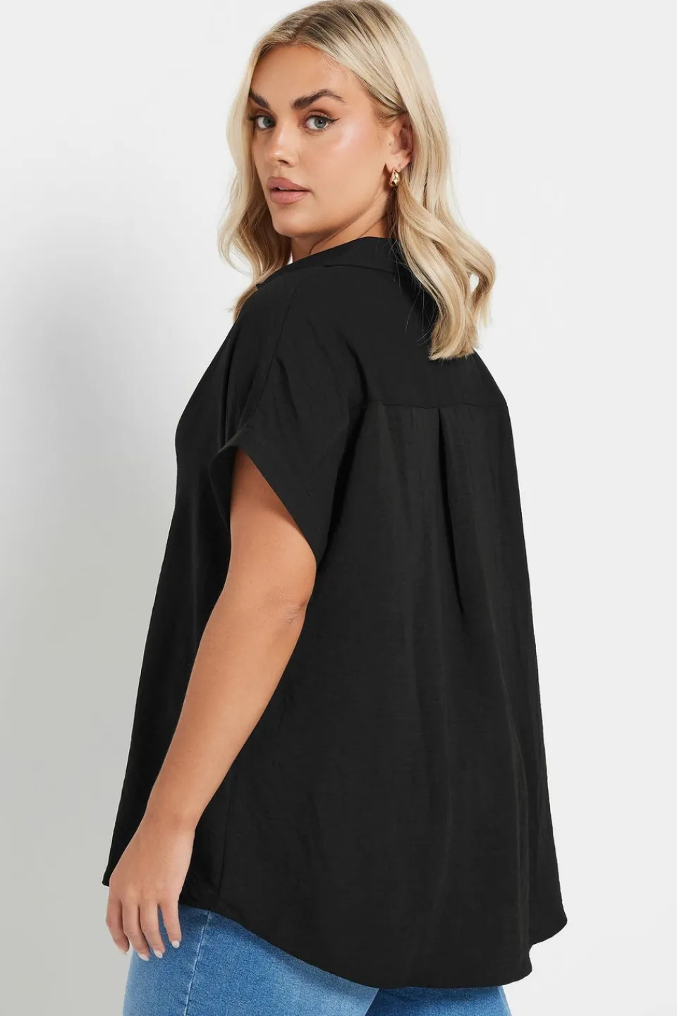 Tops>YOURS Curve Black Collared Pleat Front Blouse