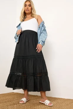 Skirts>YOURS Curve Black Cotton Tiered Maxi Skirt