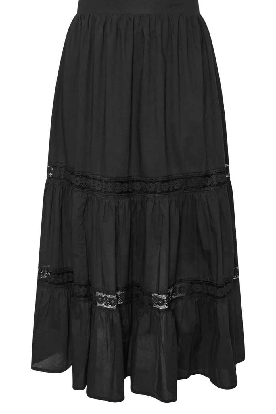 Skirts>YOURS Curve Black Cotton Tiered Maxi Skirt