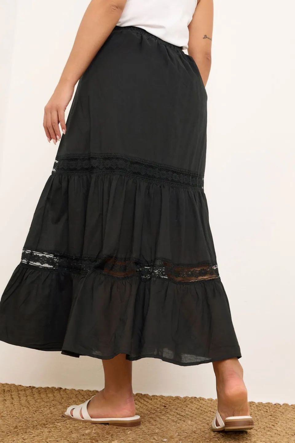 Skirts>YOURS Curve Black Cotton Tiered Maxi Skirt