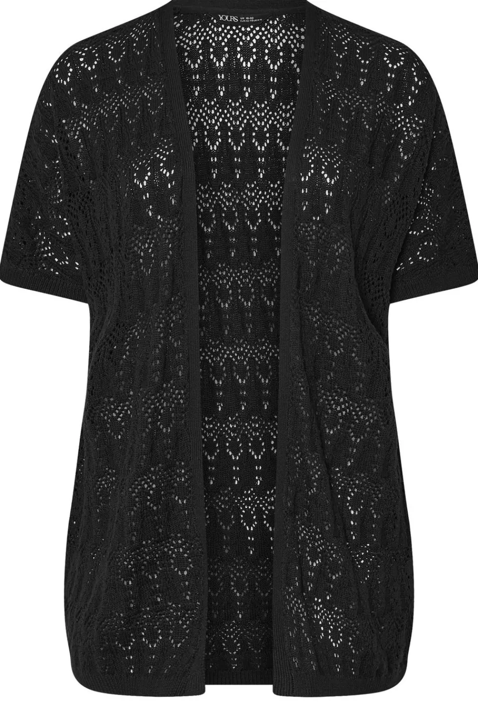 Tops>YOURS Curve Black Crochet Short Sleeve Cardigan
