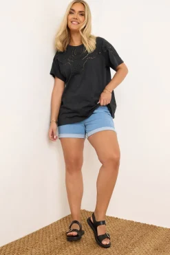 T-Shirts>YOURS Curve Black Crochet Trim T-Shirt