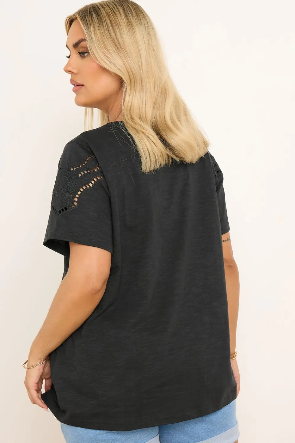 T-Shirts>YOURS Curve Black Crochet Trim T-Shirt