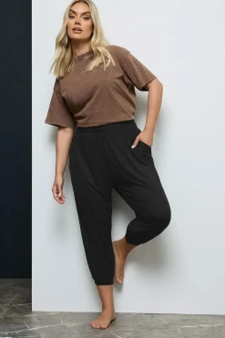 Trousers>YOURS Curve Black Cropped Jersey Harem Joggers