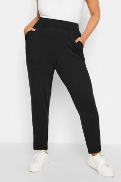 Trousers>YOURS Curve Black Double Pleat Jersey Stretch Joggers
