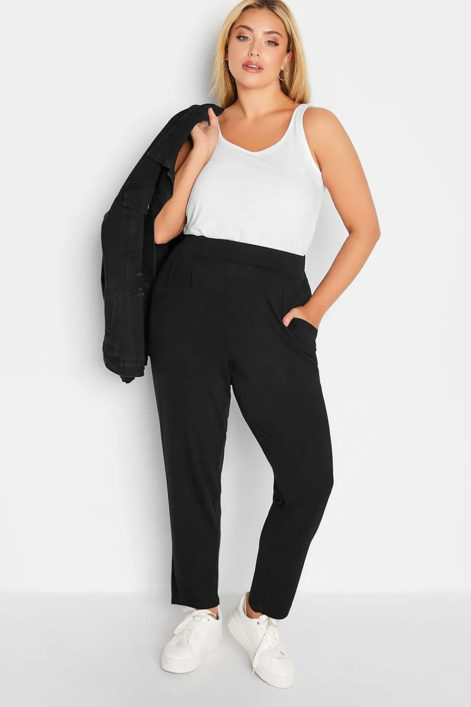 Trousers>YOURS Curve Black Double Pleat Jersey Stretch Joggers