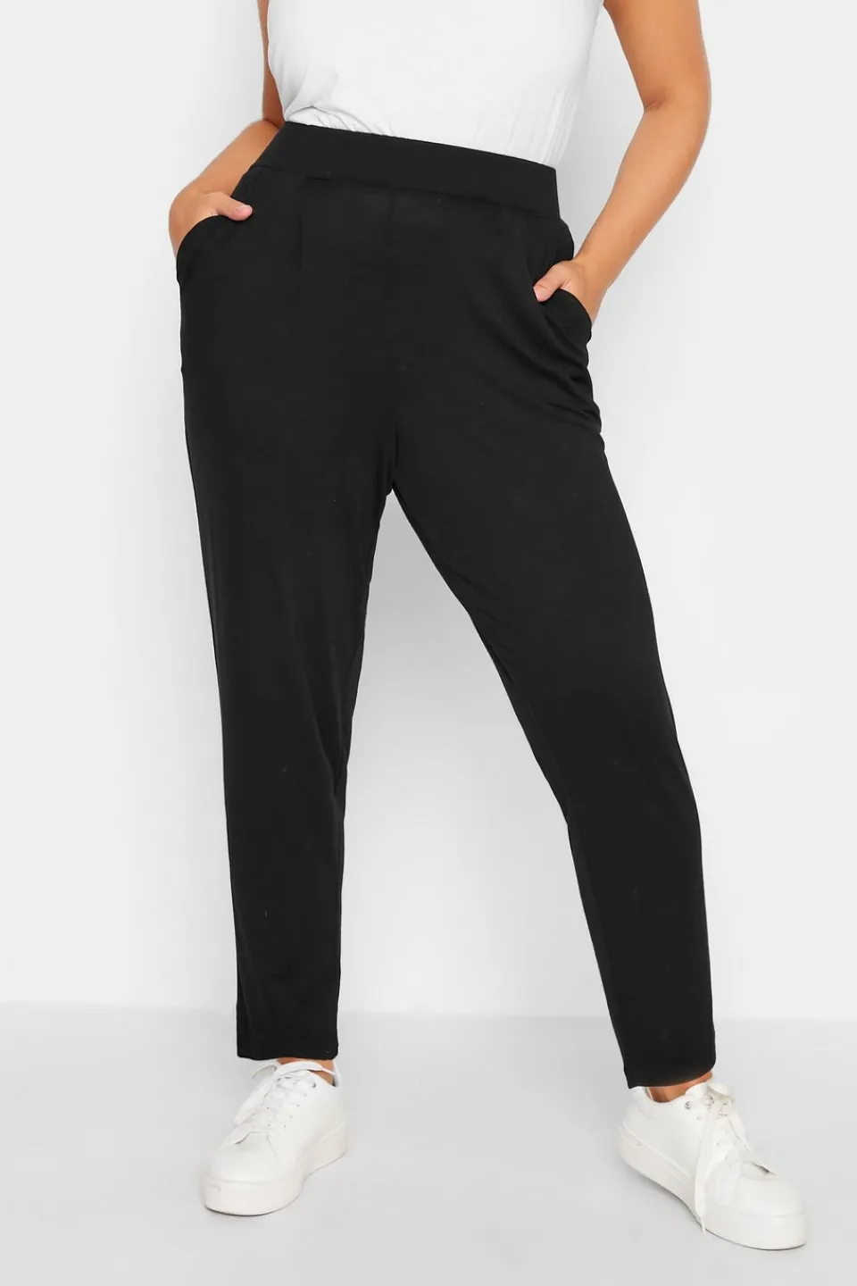 Trousers>YOURS Curve Black Double Pleat Jersey Stretch Joggers