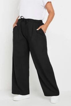 Trousers>YOURS Curve Black Drawstring Wide Leg Trousers