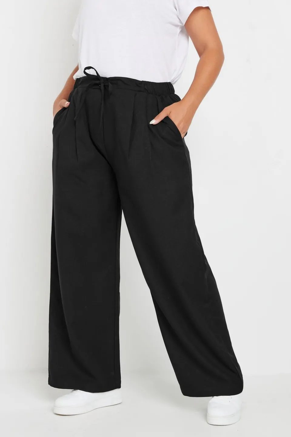 Trousers>YOURS Curve Black Drawstring Wide Leg Trousers