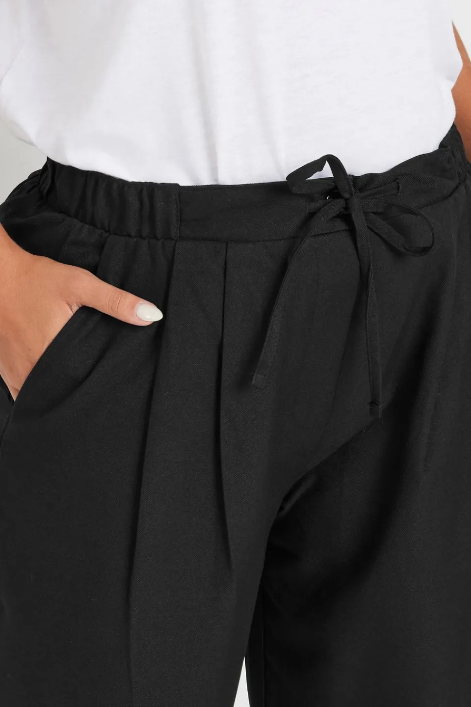 Trousers>YOURS Curve Black Drawstring Wide Leg Trousers