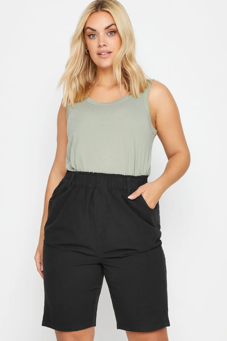 Shorts>YOURS Curve Elasticated Cool Cotton Shorts Black