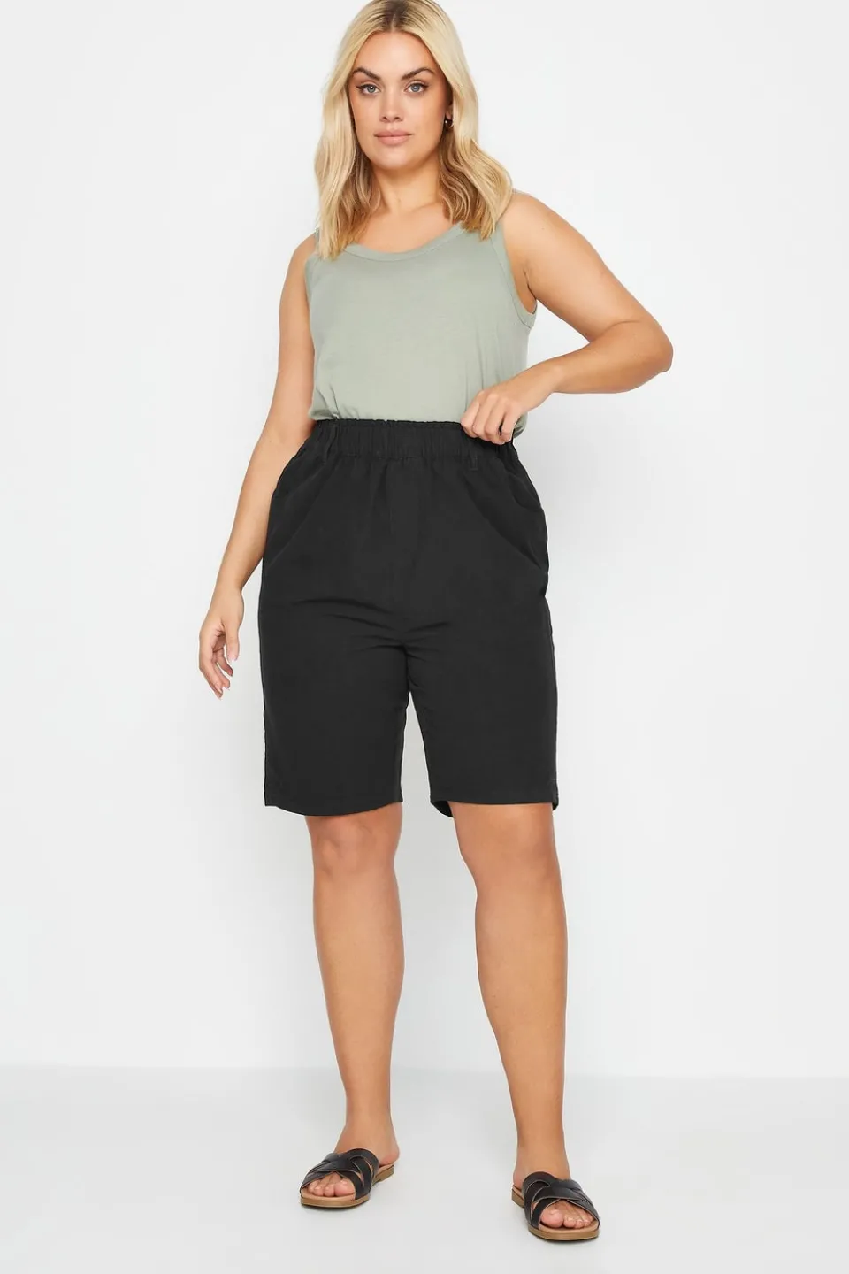 Shorts>YOURS Curve Elasticated Cool Cotton Shorts Black