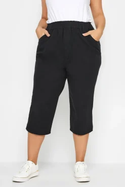 Trousers>YOURS Curve Elasticated Cool Cotton Cropped Trousers Black