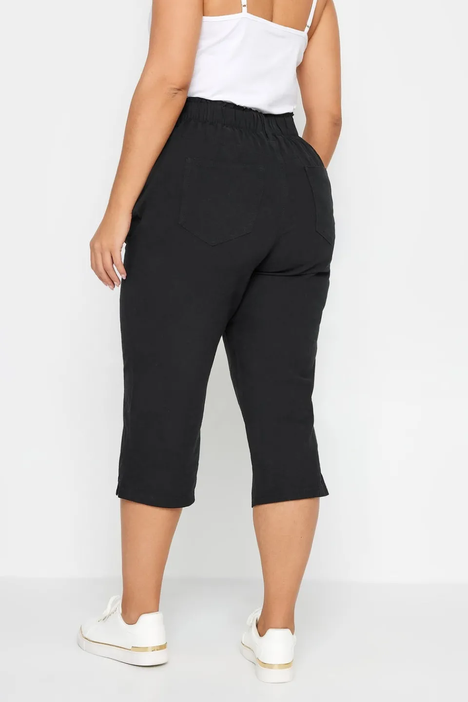 Trousers>YOURS Curve Elasticated Cool Cotton Cropped Trousers Black