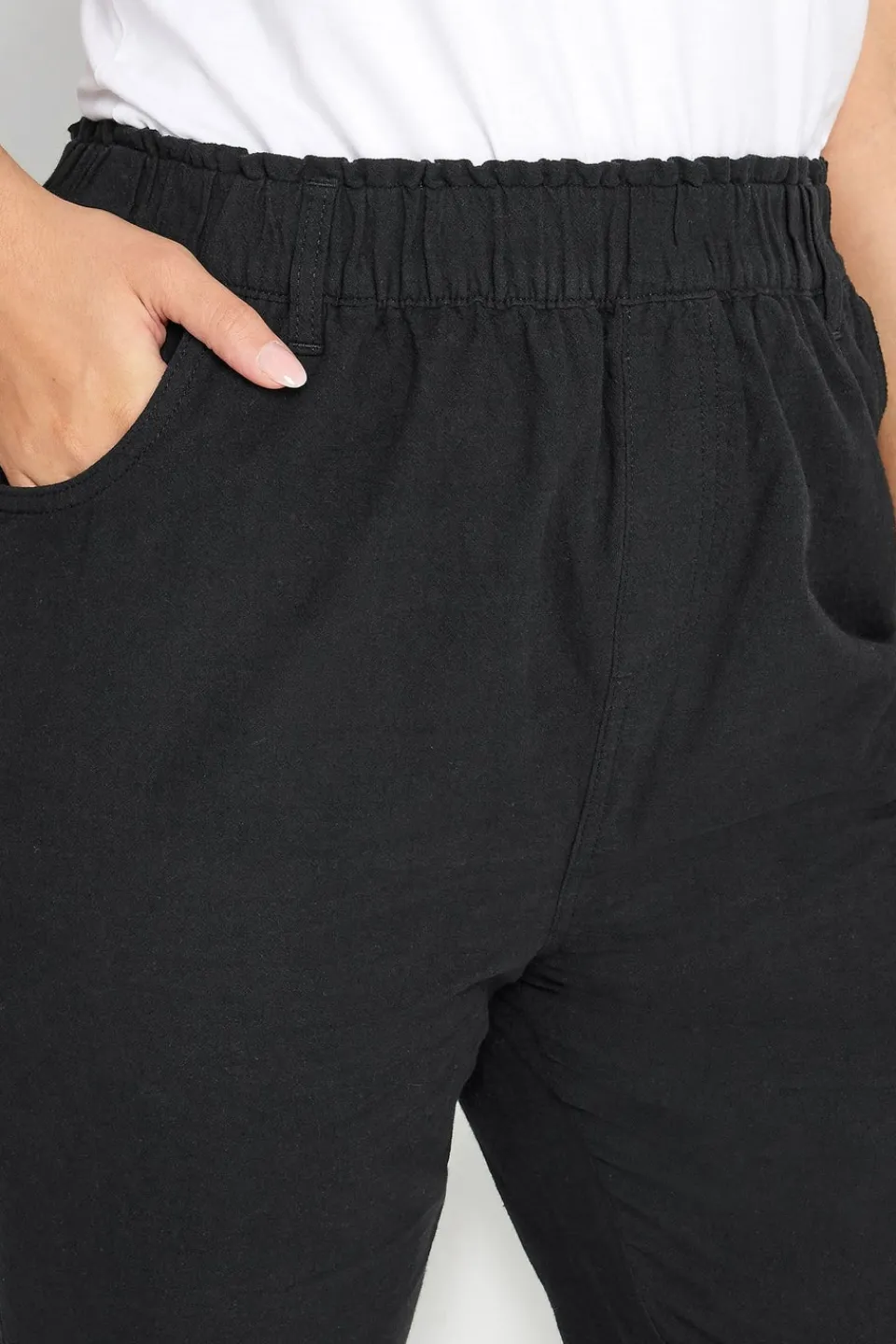 Trousers>YOURS Curve Elasticated Cool Cotton Cropped Trousers Black
