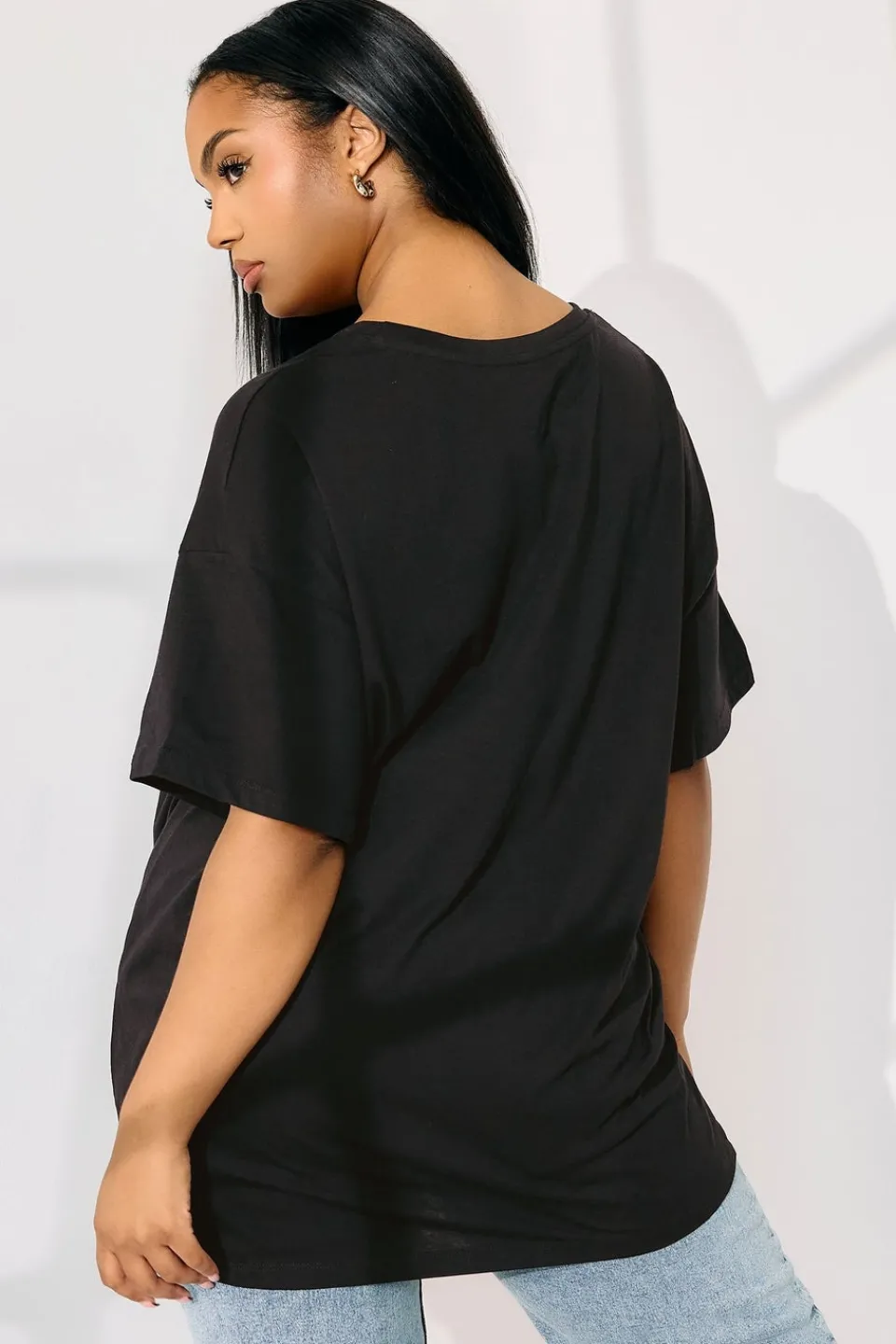 T-Shirts>YOURS Curve Black Floral Oversized Sequin Top