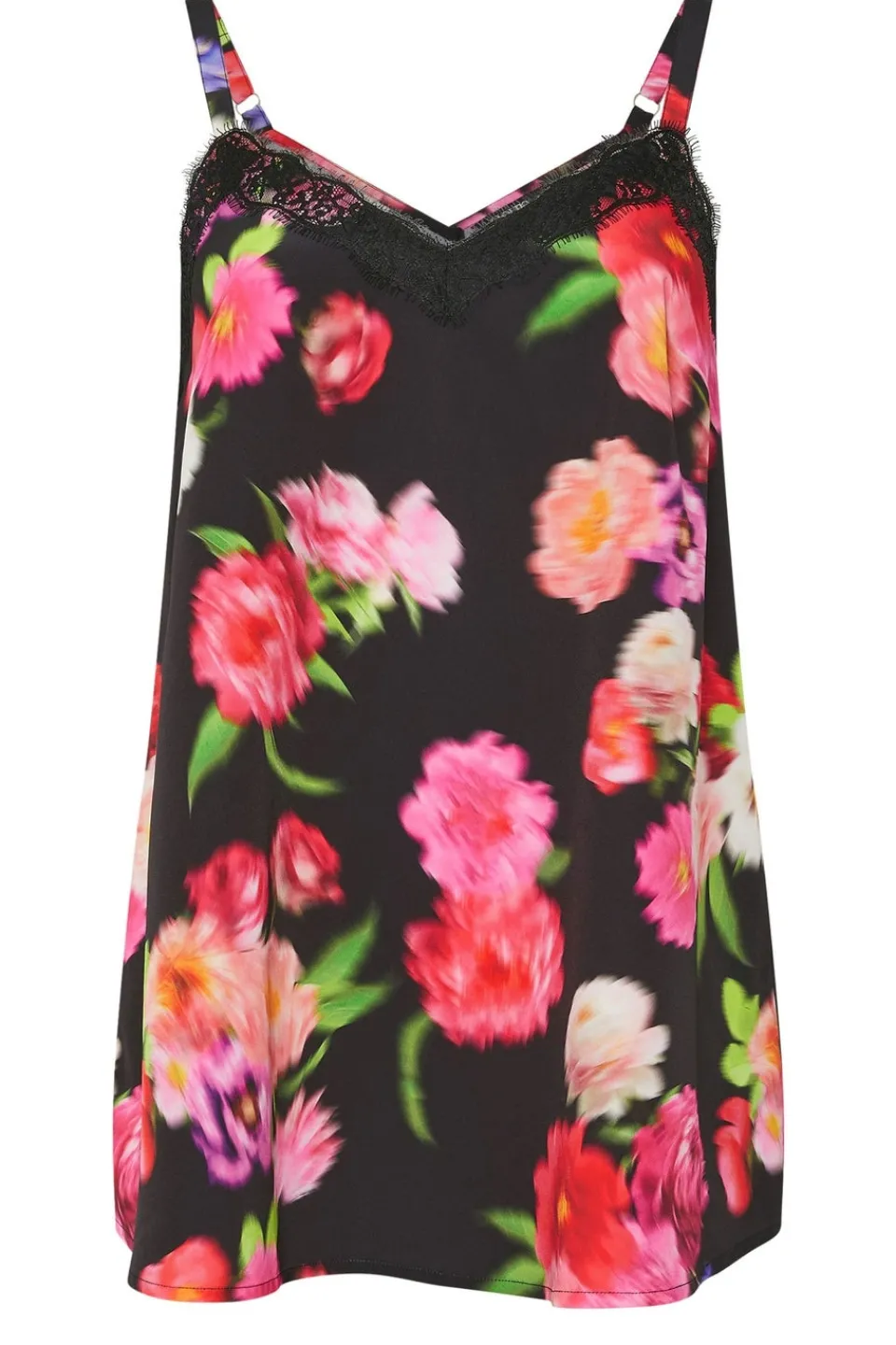 Tops>YOURS Curve Black Floral Print Lace Cami Vest Top