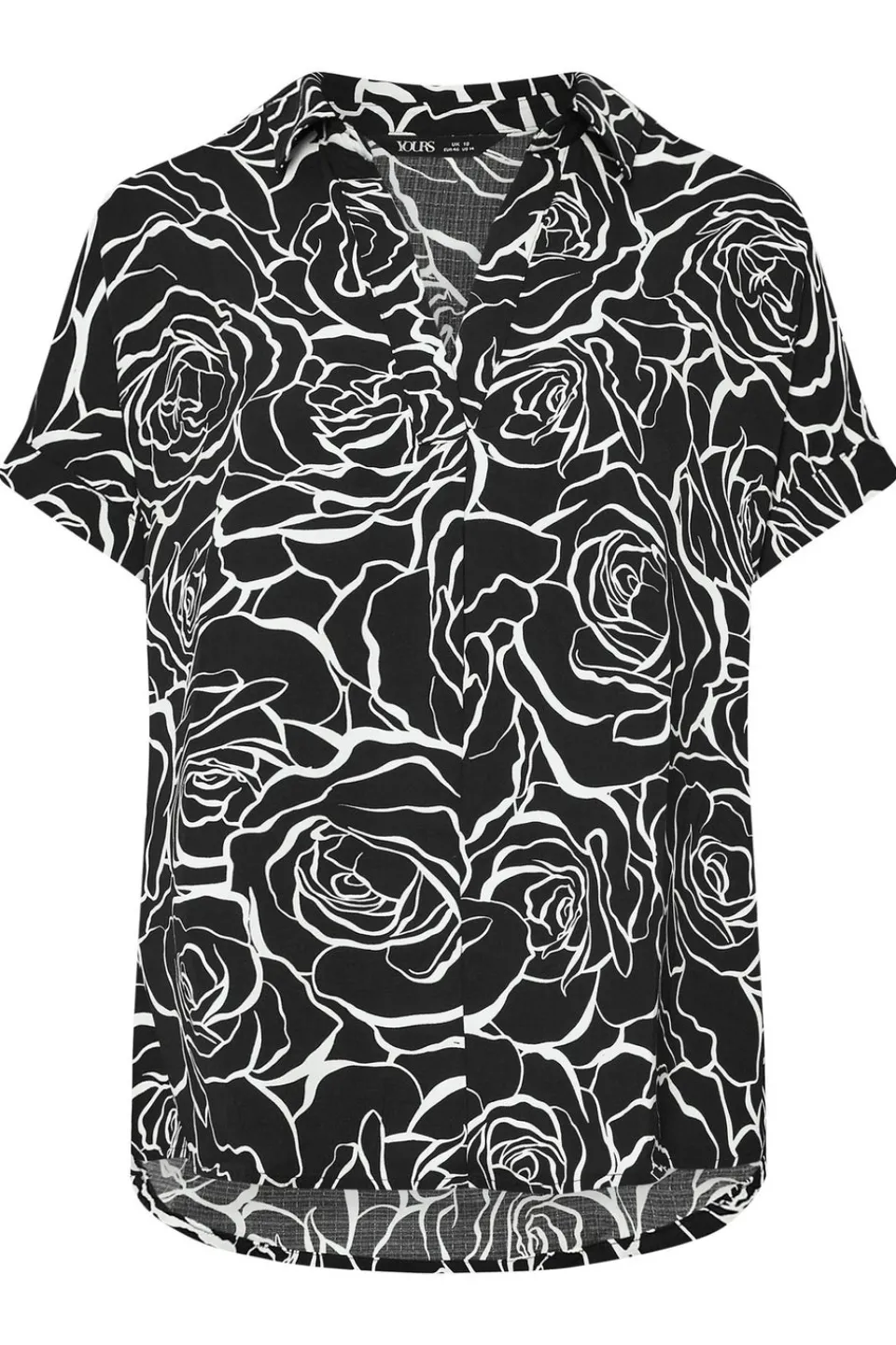 Tops>YOURS Curve Black Floral Print Collared Blouse