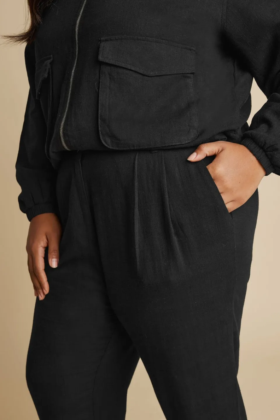 Trousers>YOURS Curve Formal Linen Trousers Black