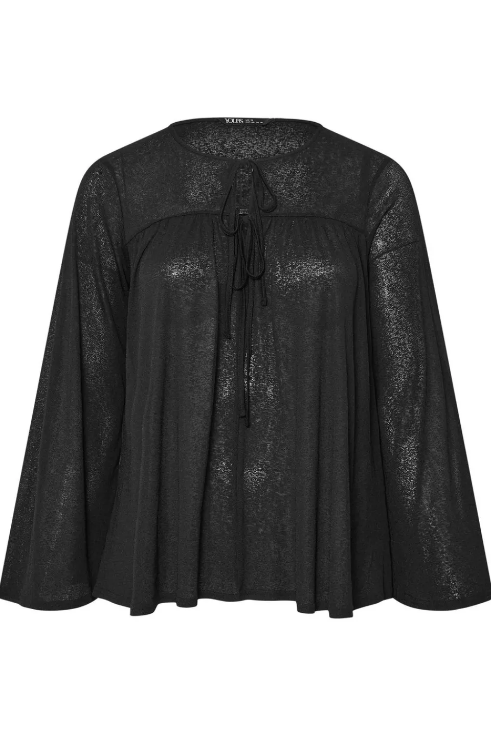 Tops>YOURS Curve Black Lightweight Tie Front Top