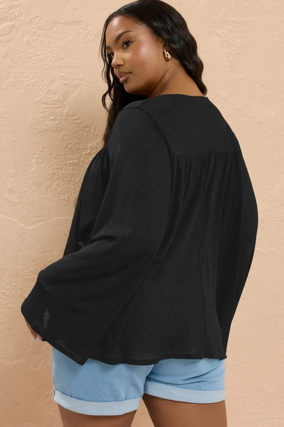 Tops>YOURS Curve Black Lightweight Tie Front Top