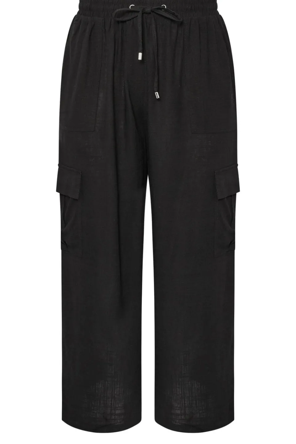 Trousers>YOURS Curve Linen Cargo Trousers Black