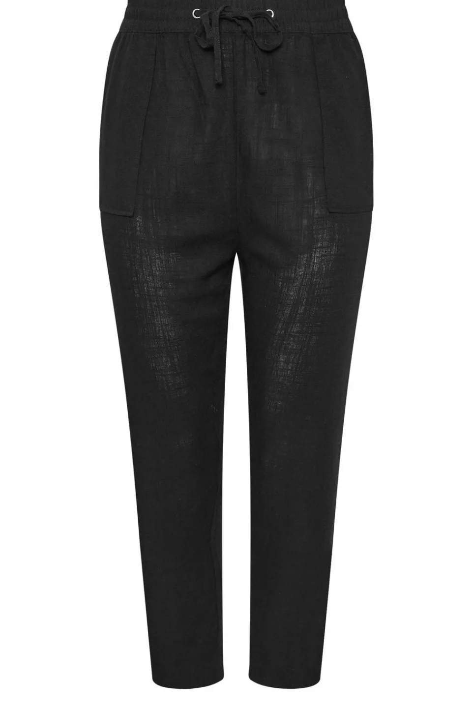 Trousers>YOURS Curve Black Linen Tie Front Joggers