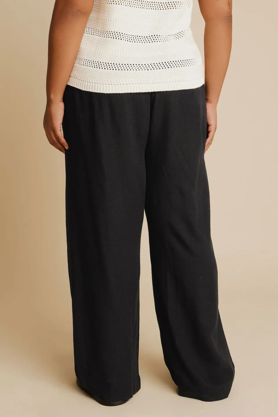 Trousers>YOURS Curve Linen Wide Leg Trousers Black