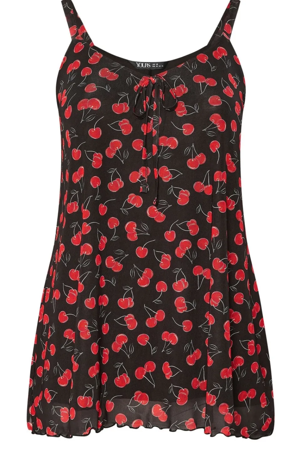 Tops>YOURS Curve Black Mesh Cherry Graphic Tie Vest Top
