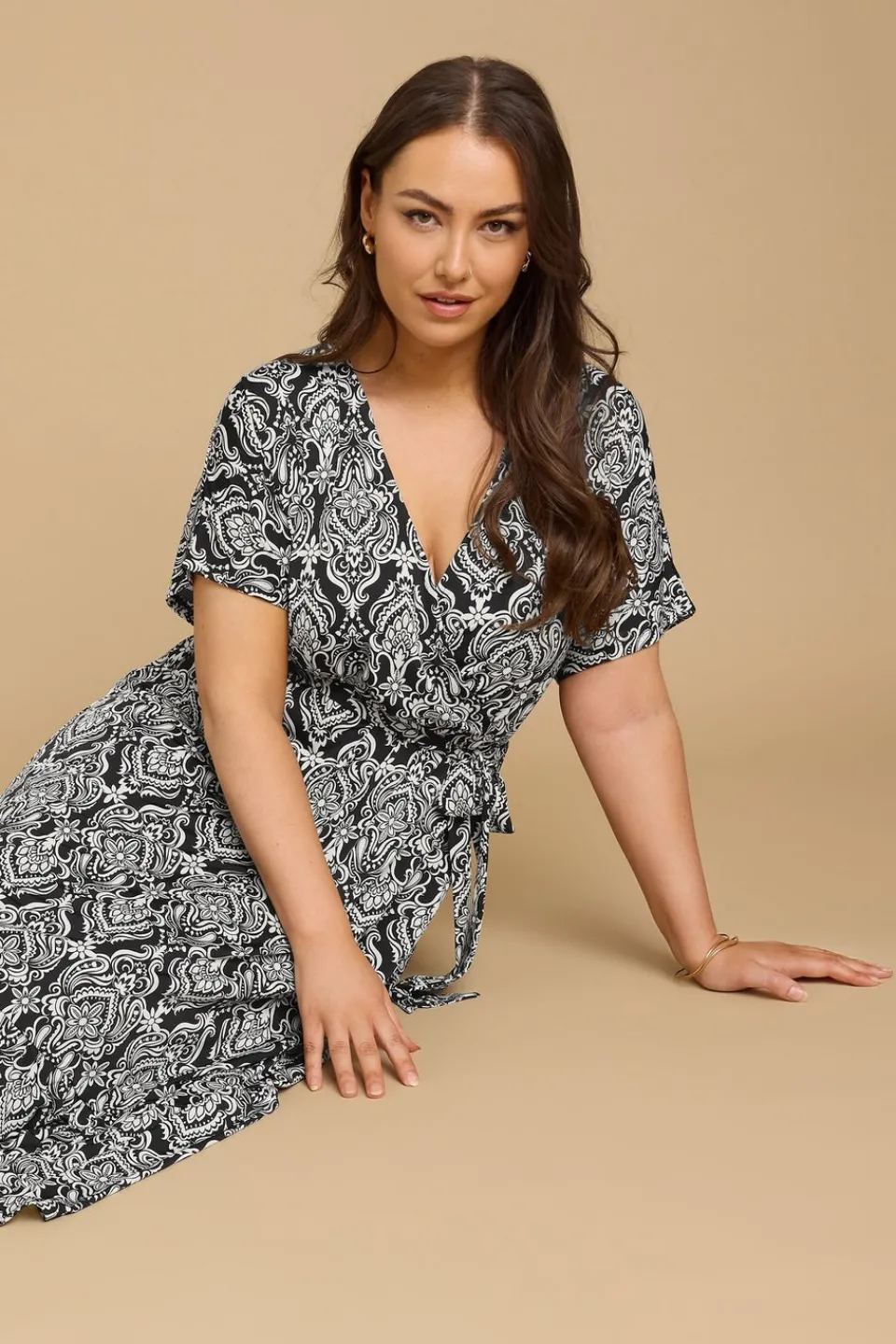 Dresses>YOURS Curve Black Paisley Print Midaxi Wrap Dress BlackPrint