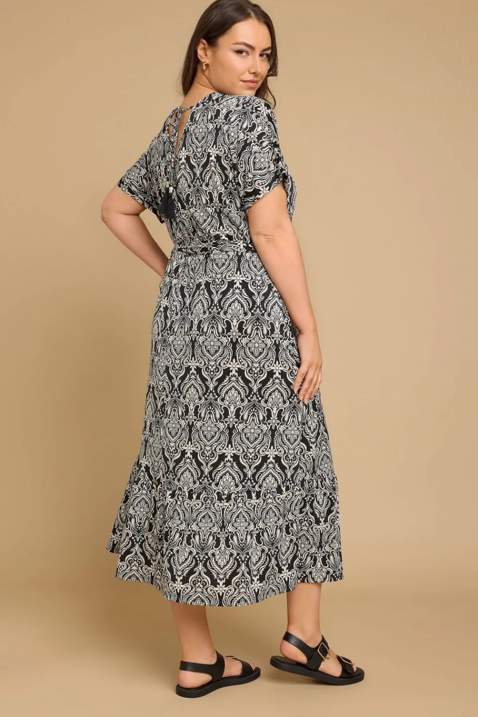 Dresses>YOURS Curve Black Paisley Print Midaxi Wrap Dress BlackPrint