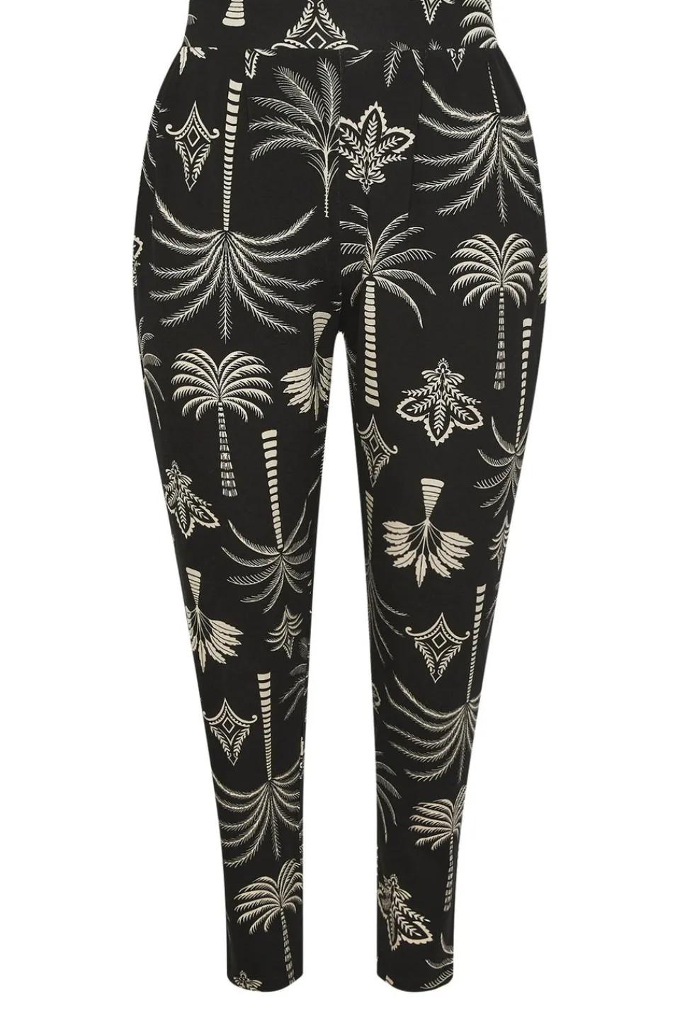 Trousers>YOURS Curve Black Palm Print Harem Trousers