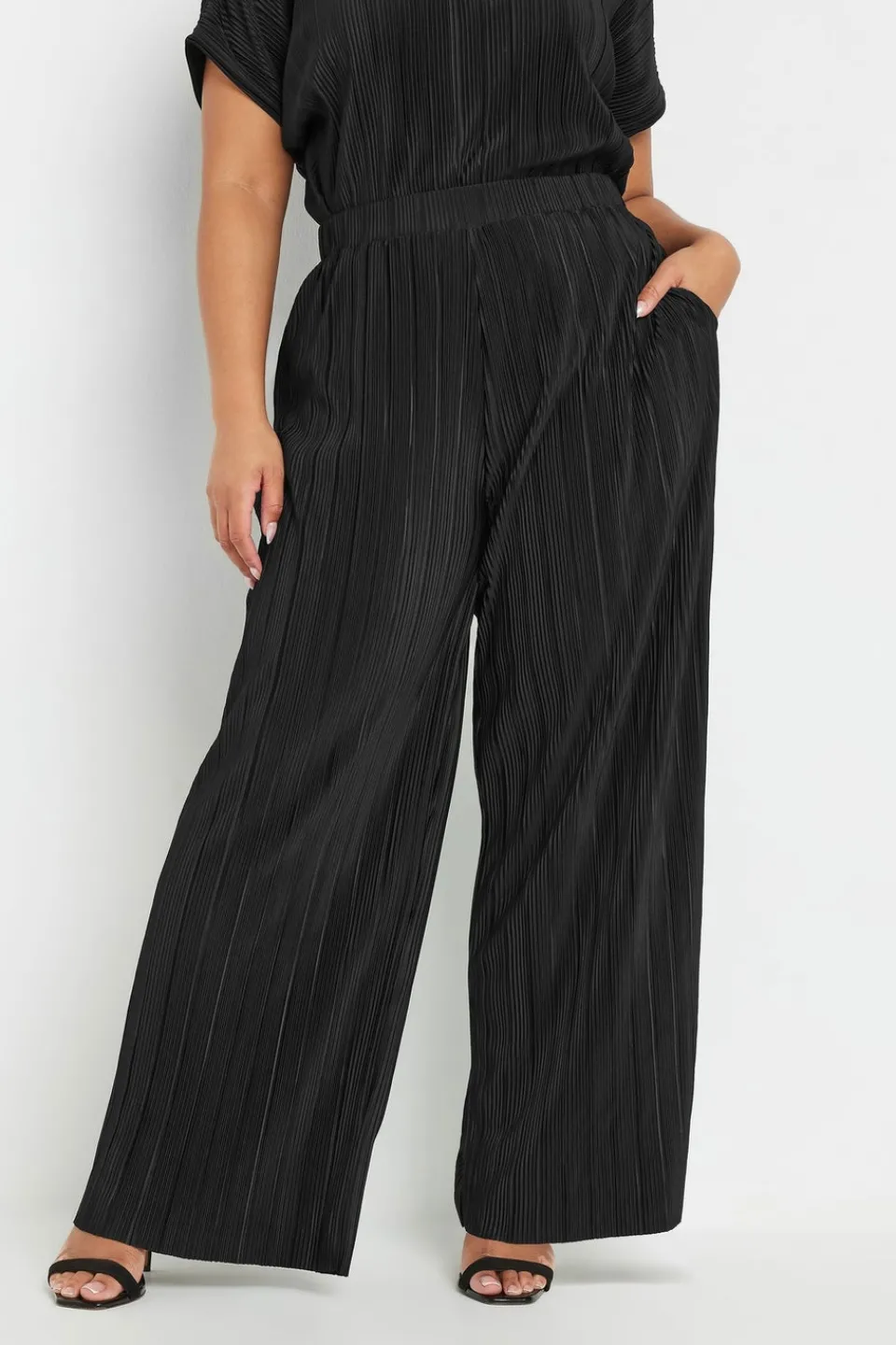 Trousers>YOURS Curve Black Plisse Wide Leg Trousers