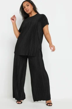 Trousers>YOURS Curve Black Plisse Wide Leg Trousers