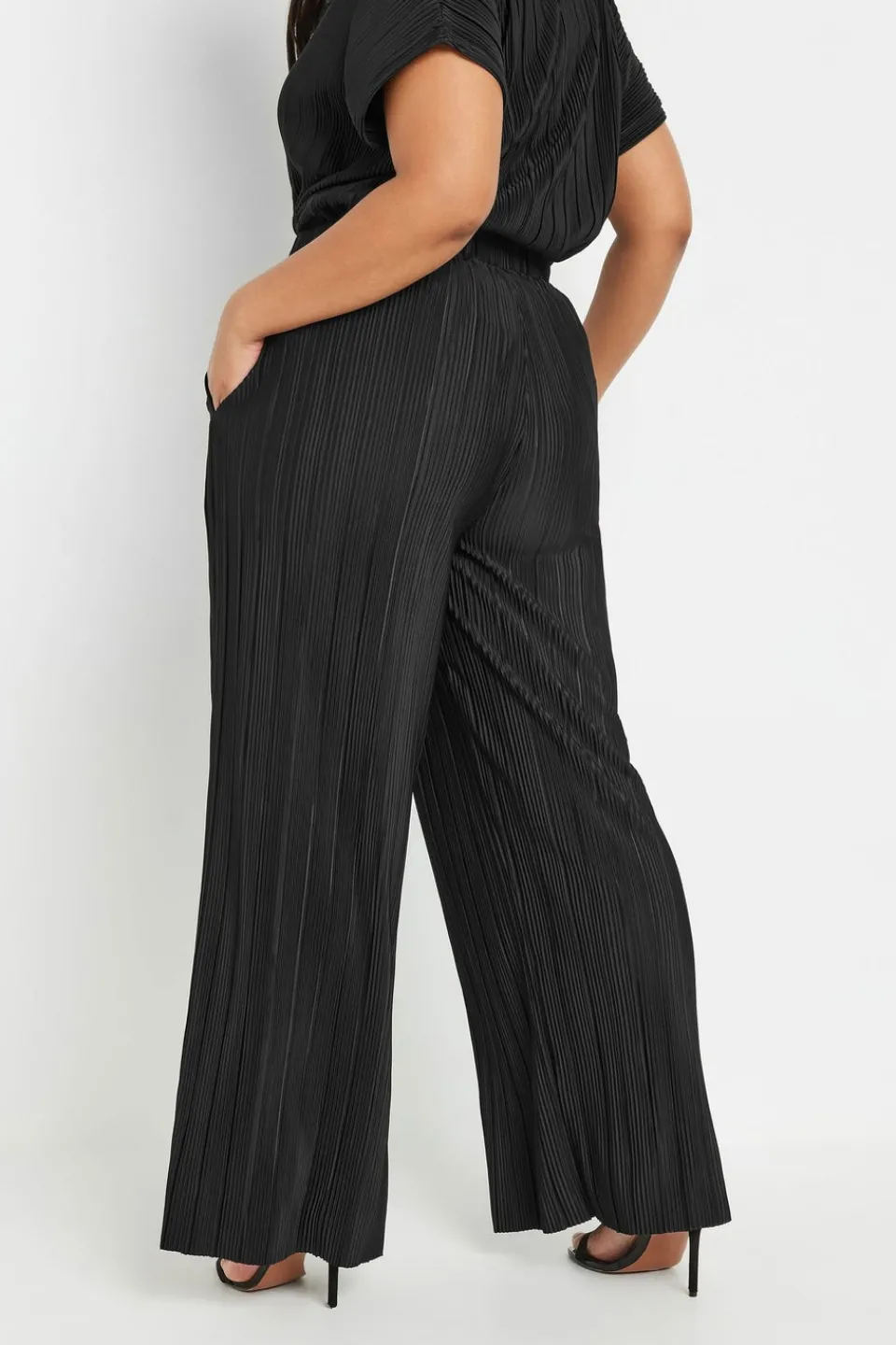 Trousers>YOURS Curve Black Plisse Wide Leg Trousers